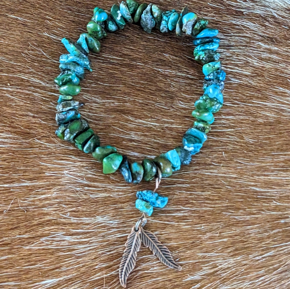 SALE~ Copper Feather Natural Turquoise Bracelet~SALE